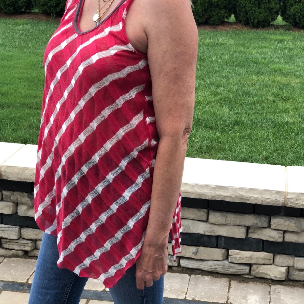 Free People Red and White Asymmetrical tank.